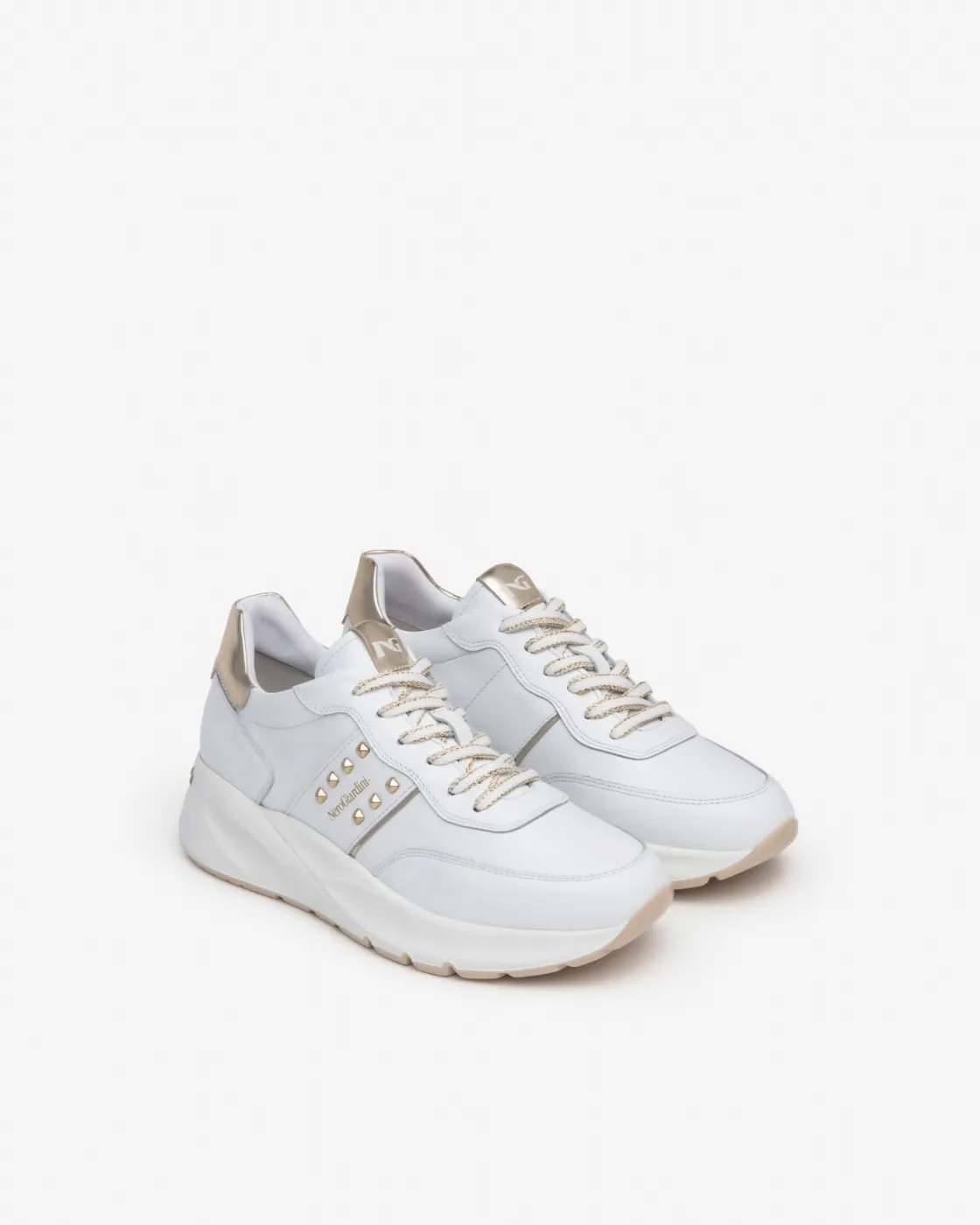 Sneakers NeroGiardini women's white leather fabric E409853D/707.