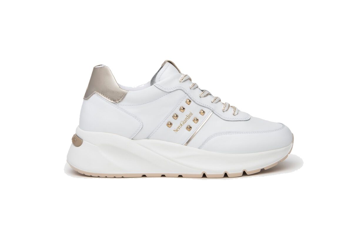 Sneakers NeroGiardini women's white leather fabric E409853D/707.