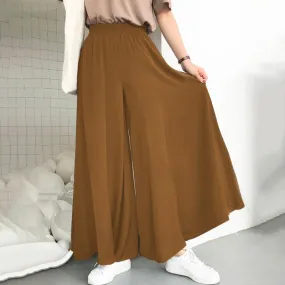 Solid Color Wide Full-Length Casual Pants for Women