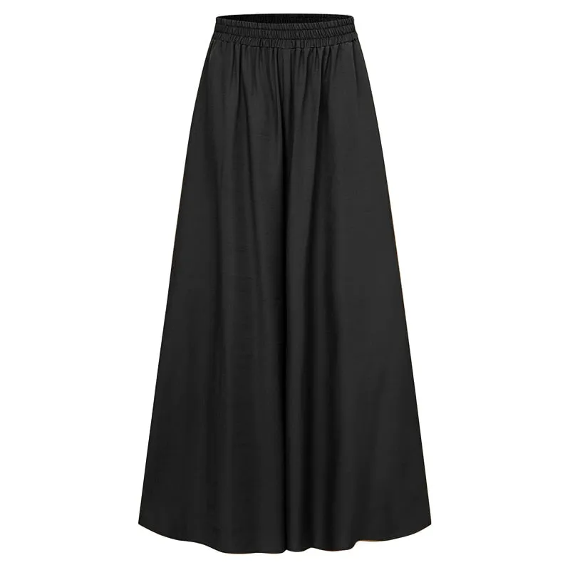 Solid Color Wide Full-Length Casual Pants for Women