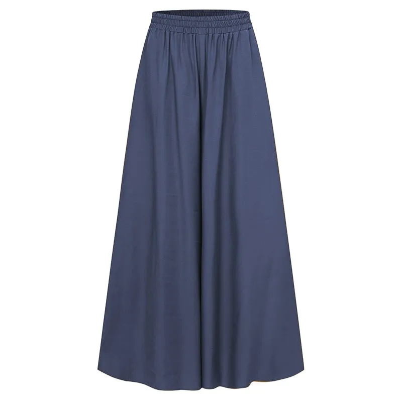 Solid Color Wide Full-Length Casual Pants for Women