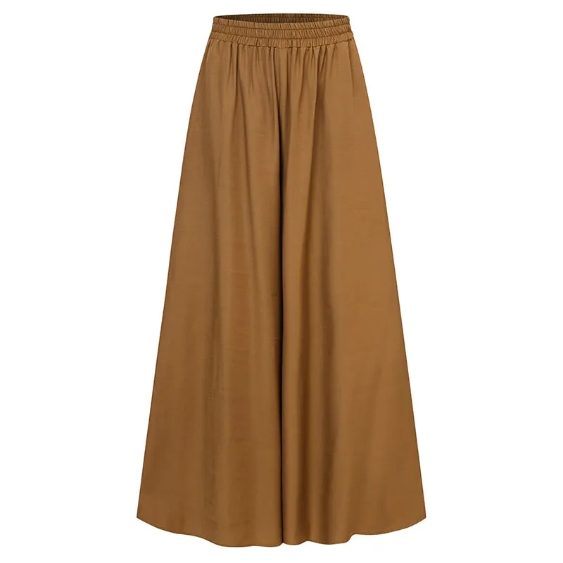 Solid Color Wide Full-Length Casual Pants for Women