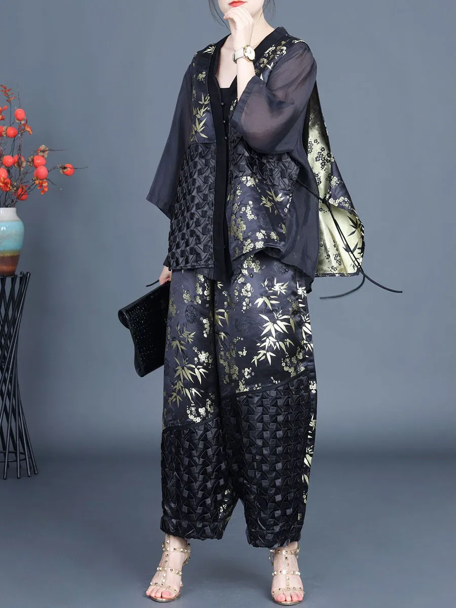 Summer Ethnic Flower Spliced Shirt and Pants Set KL1015