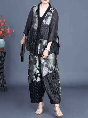 Summer Ethnic Flower Spliced Shirt and Pants Set KL1015