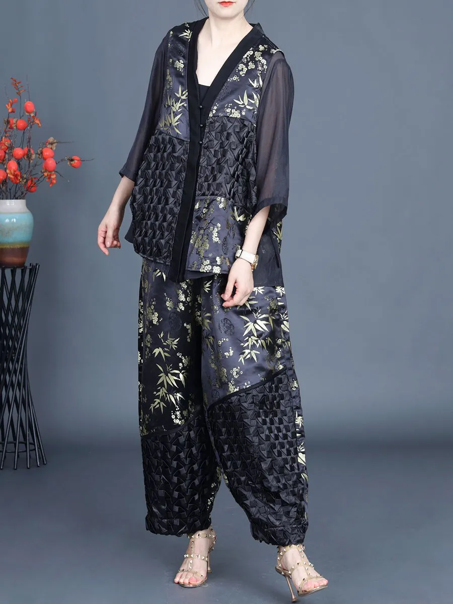 Summer Ethnic Flower Spliced Shirt and Pants Set KL1015