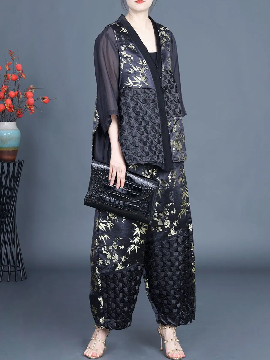 Summer Ethnic Flower Spliced Shirt and Pants Set KL1015