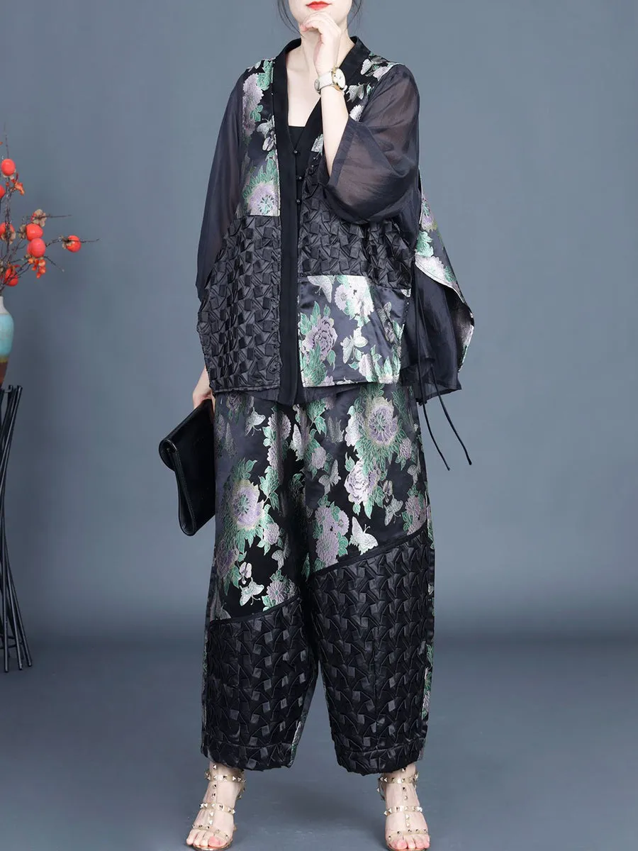 Summer Ethnic Flower Spliced Shirt and Pants Set KL1015