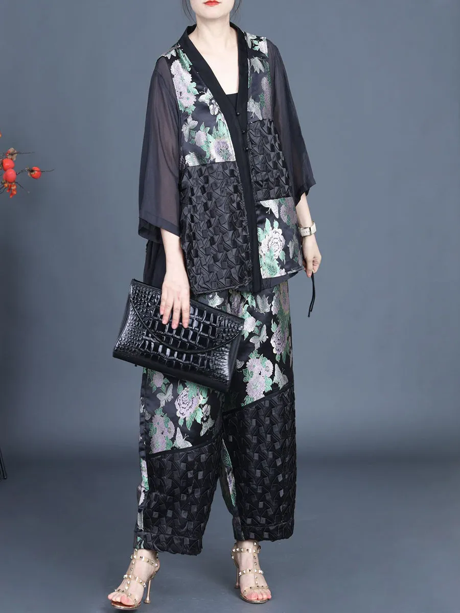 Summer Ethnic Flower Spliced Shirt and Pants Set KL1015