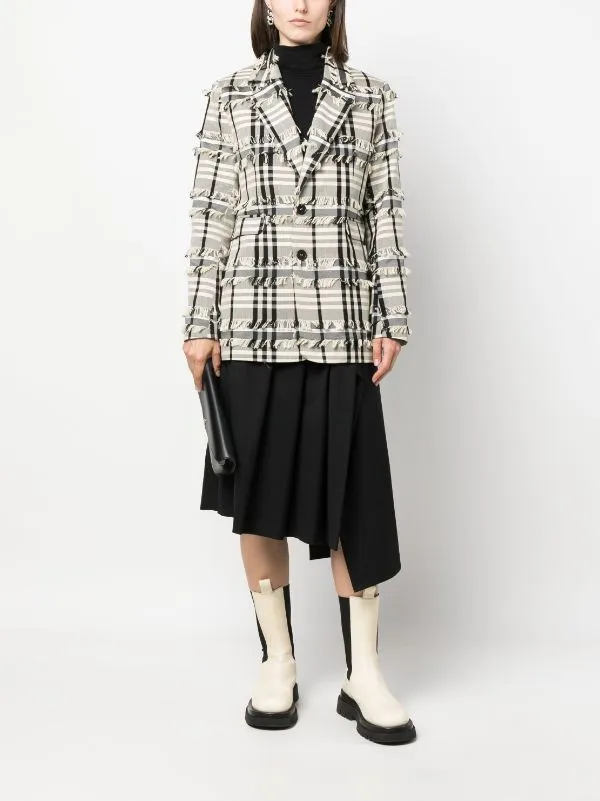 Sun Blazer - White Black Fringe Checks