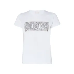 T-shirt logo rhinestone women white