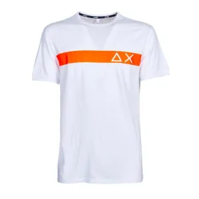 T-shirt with Fluorescent White and Orange Stripes and Logo for Men