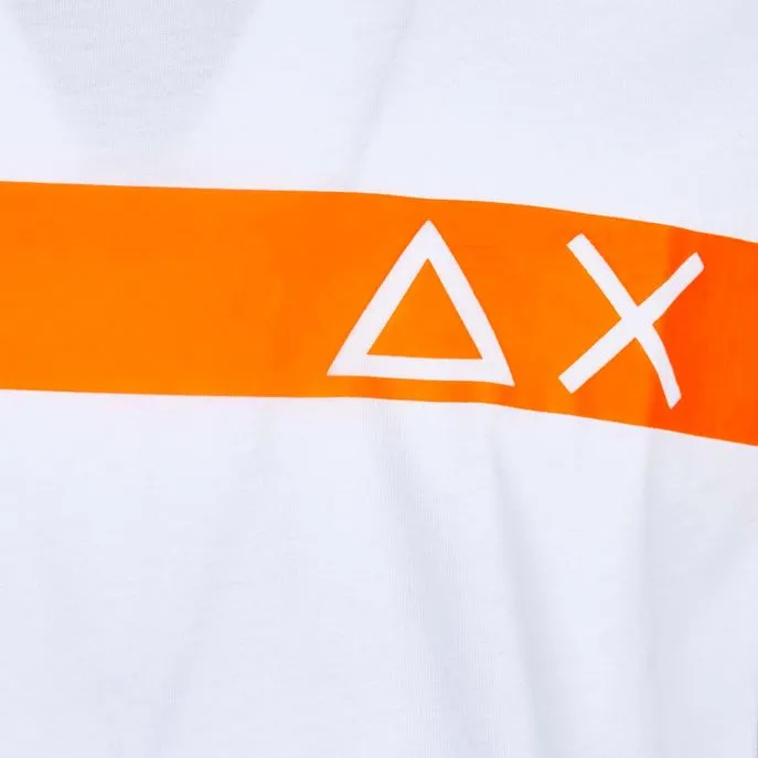 T-shirt with Fluorescent White and Orange Stripes and Logo for Men