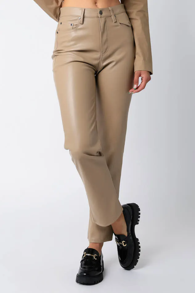 Taupe Faux Leather Pants - EDEN