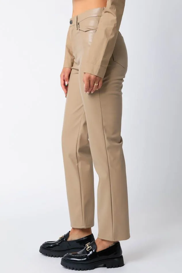 Taupe Faux Leather Pants - EDEN