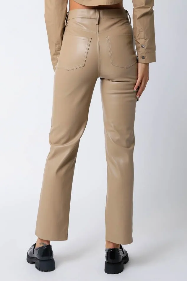 Taupe Faux Leather Pants - EDEN