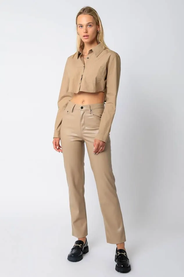 Taupe Faux Leather Pants - EDEN