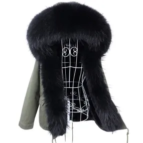 Thick Slim Fit Winter Jacket with Natural Raccoon Fur Collar+Women