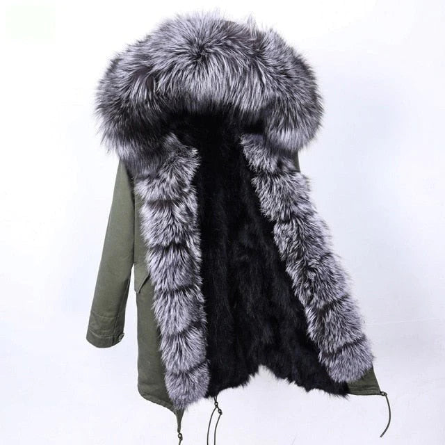 Thick Warm Hooded Women's Winter Jacket with Natural Raccoon Fur Collar