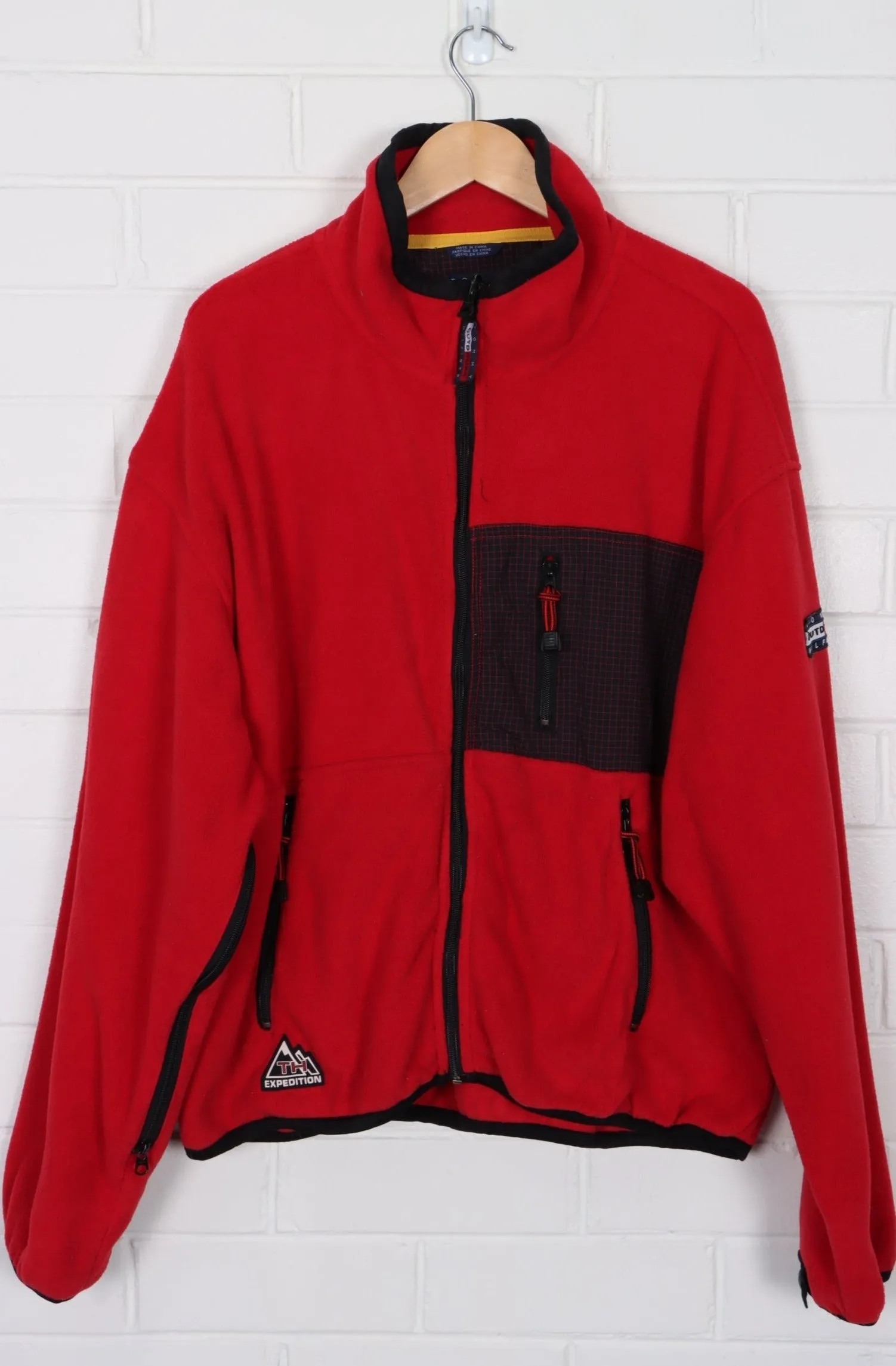 Tommy Hilfiger Red Fleece Jacket XL Outdoors Multi Zip - BOOTLEG