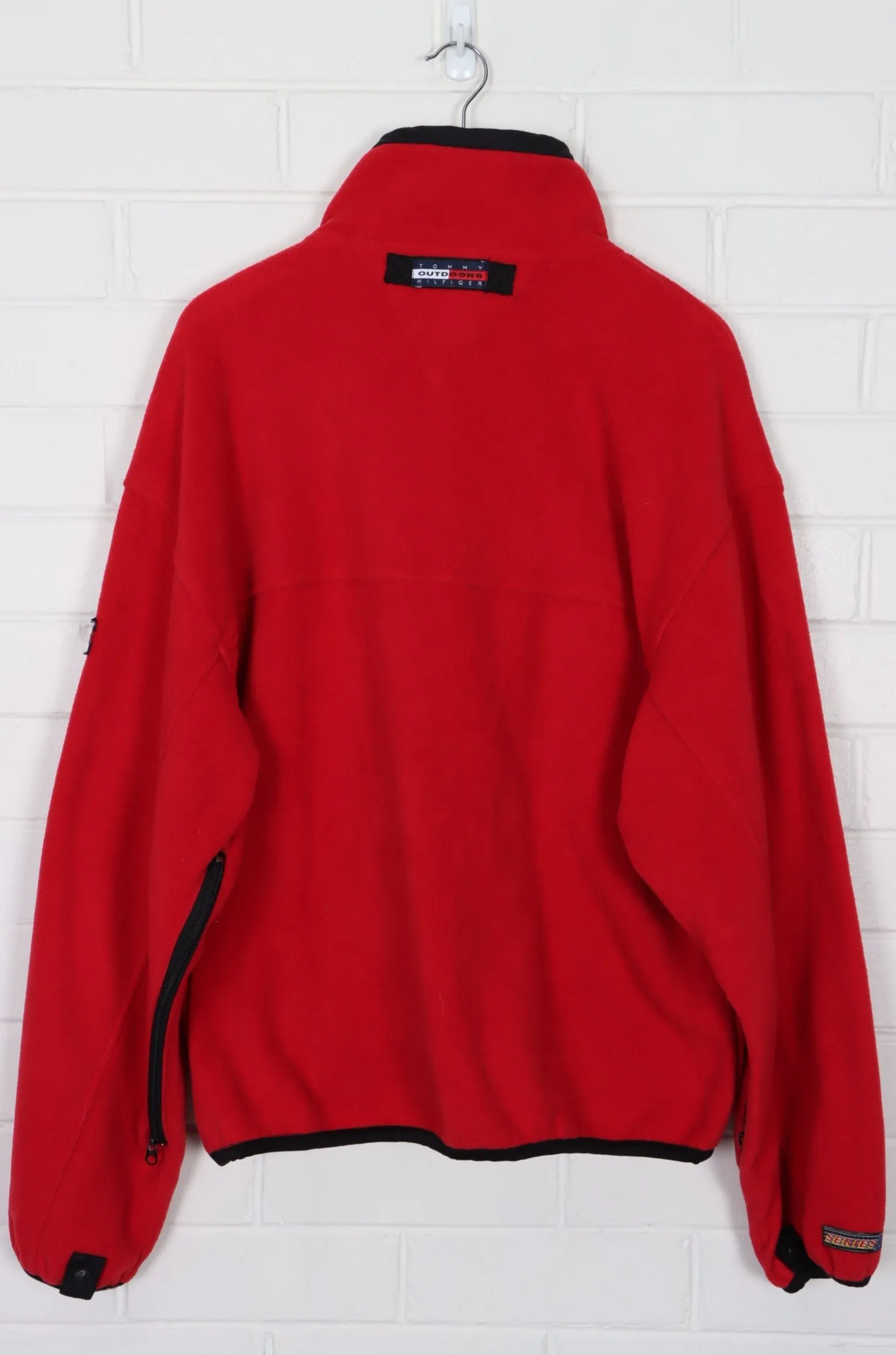 Tommy Hilfiger Red Fleece Jacket XL Outdoors Multi Zip - BOOTLEG