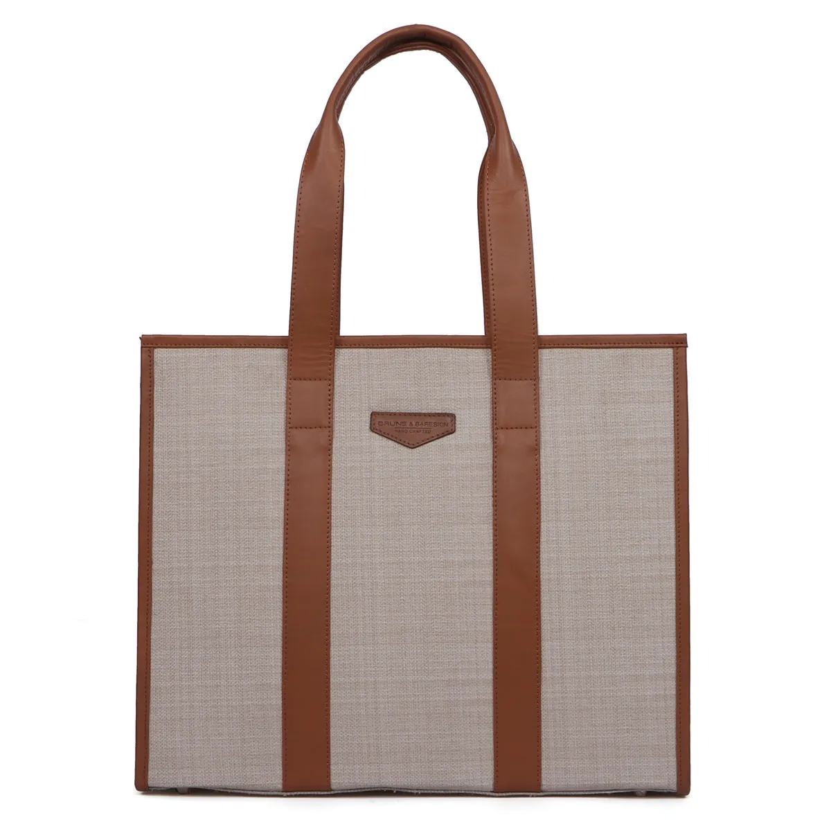 Two Tone Tote bag In Tan-Beige Leather Large Size