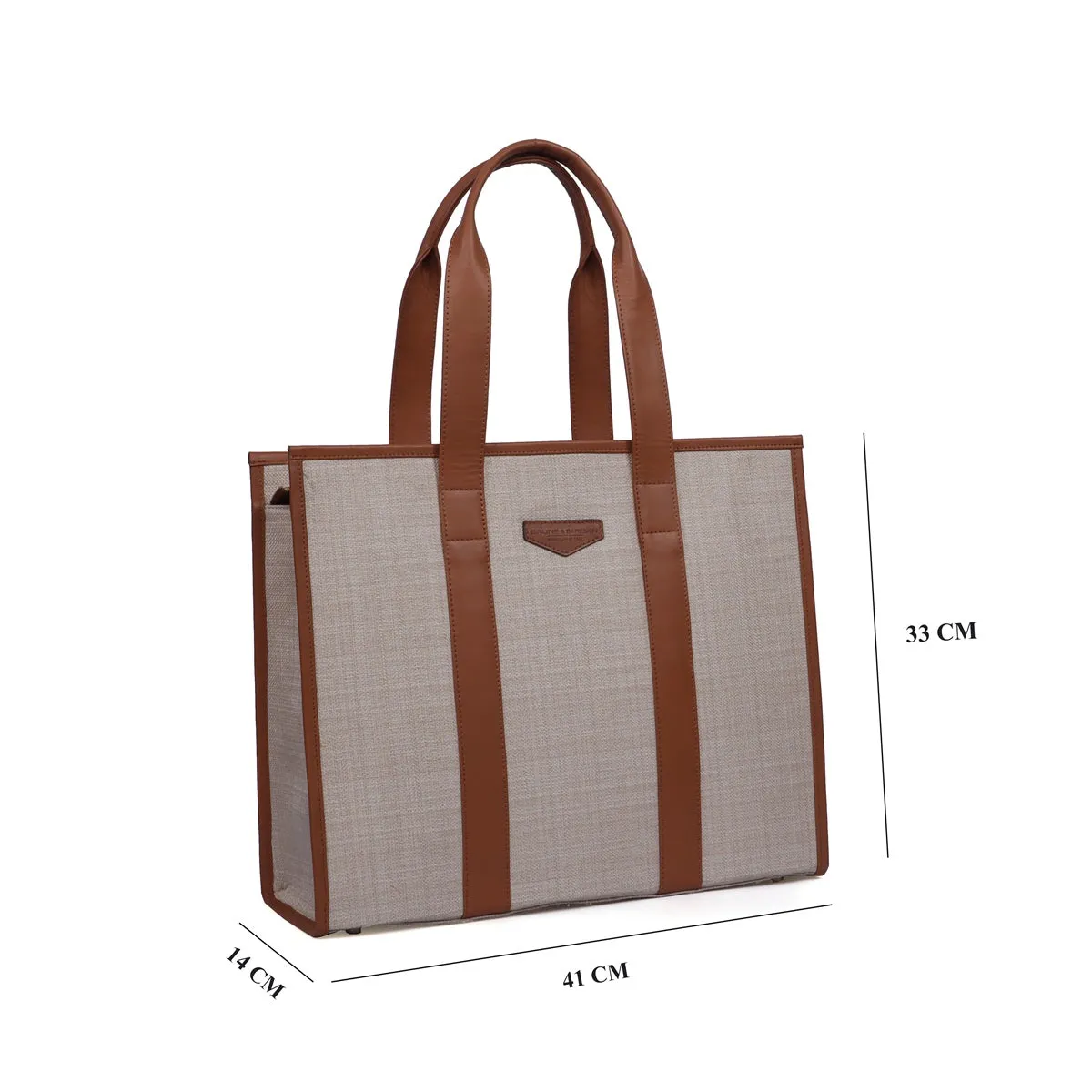 Two Tone Tote bag In Tan-Beige Leather Large Size