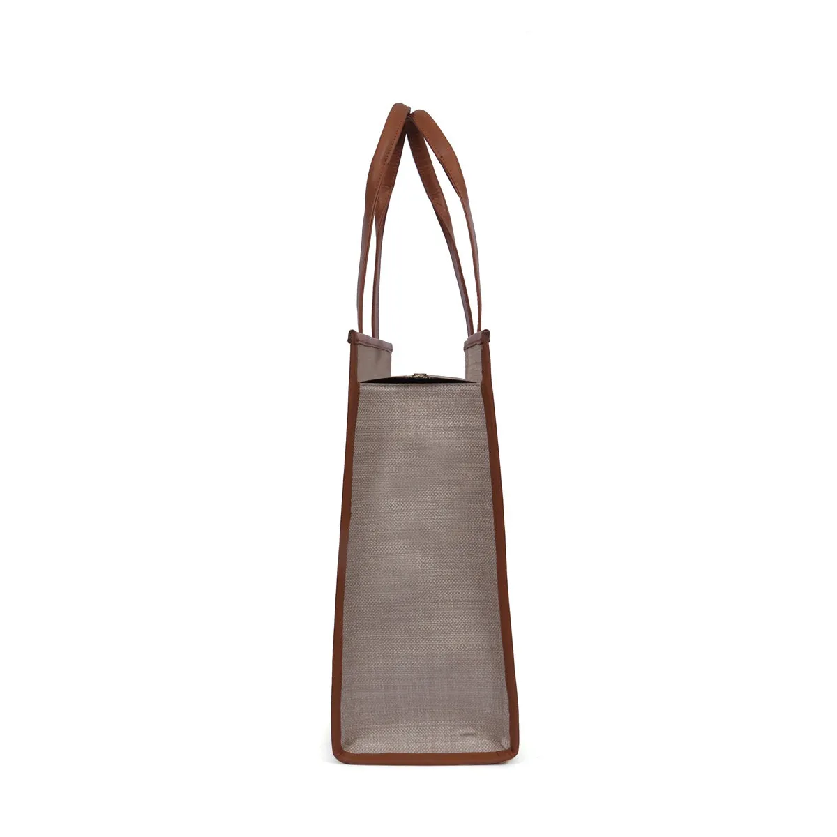 Two Tone Tote bag In Tan-Beige Leather Large Size