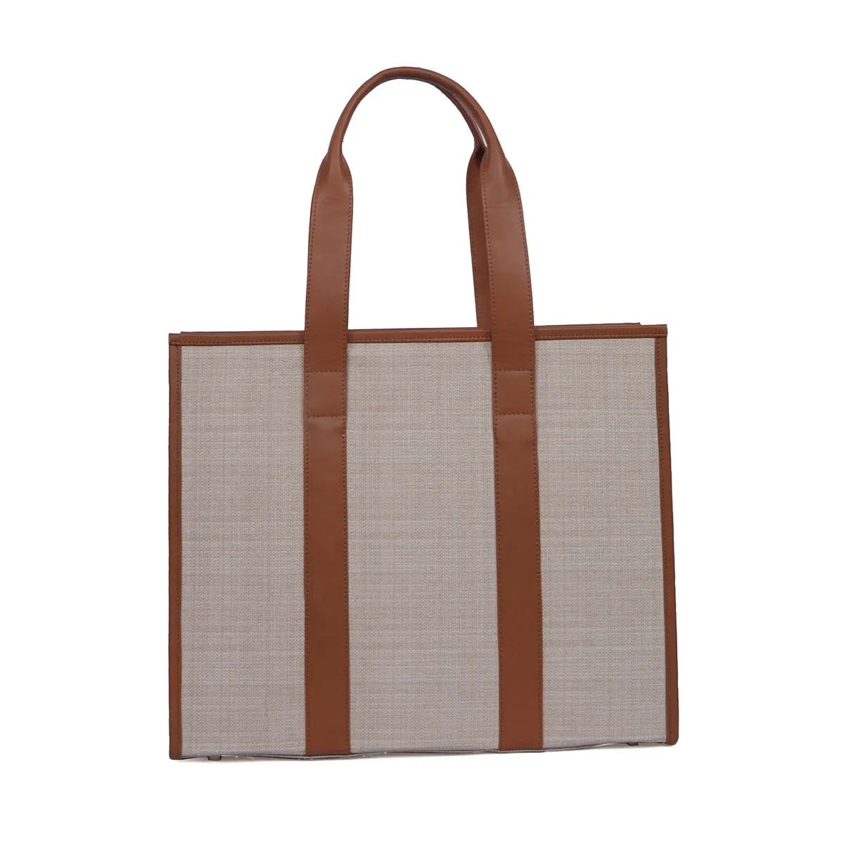 Two Tone Tote bag In Tan-Beige Leather Large Size