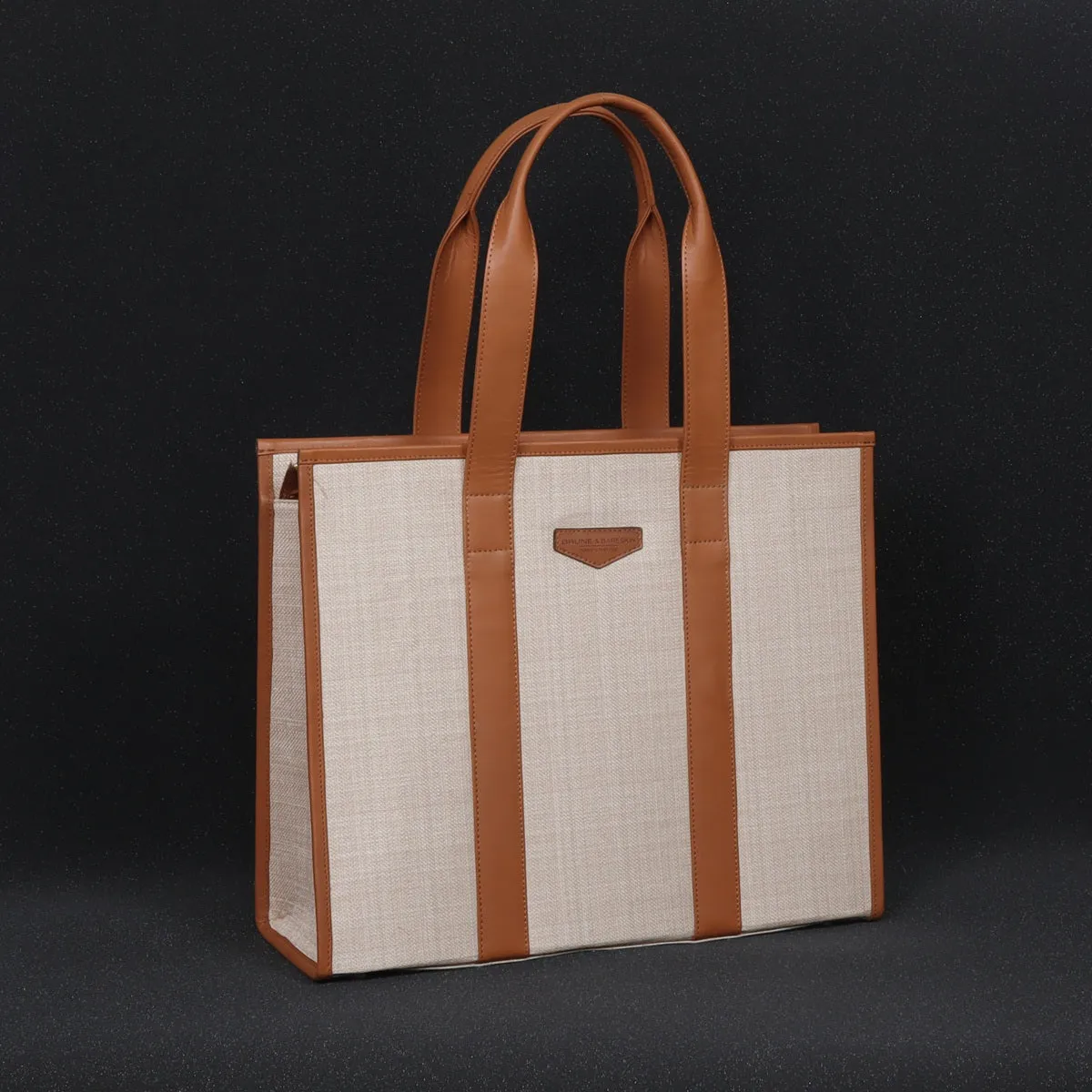 Two Tone Tote bag In Tan-Beige Leather Large Size