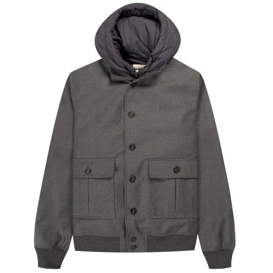 VALSTAR Grey Wool Bomber Jacket With Detachable Gilet - 3-Layer