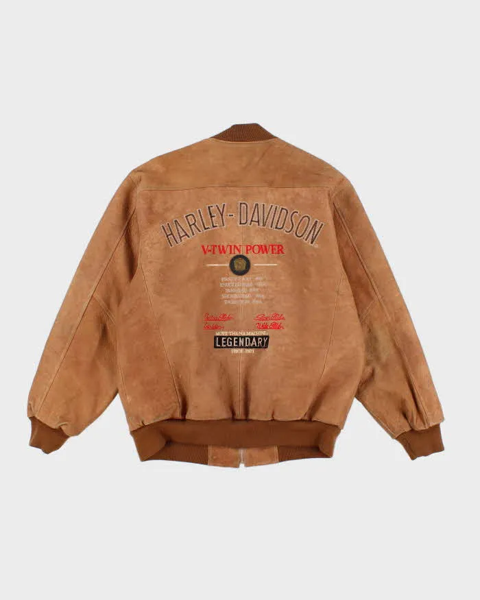 Vintage Harley Davidson Suede Leather Bomber Jacket, Men's Tan - Size M.