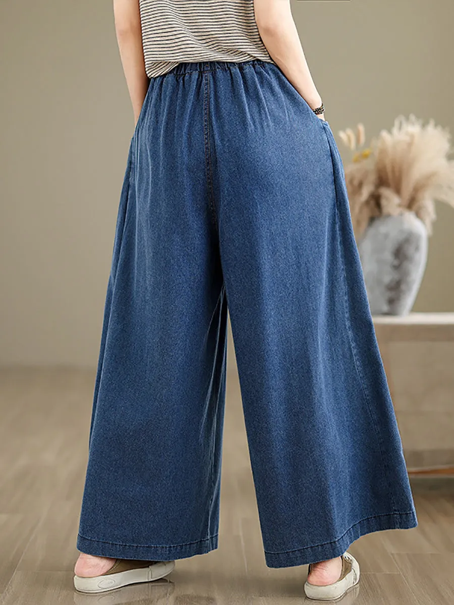 vintage summer butterfly denim pants, wide-leg spliced, KL1037