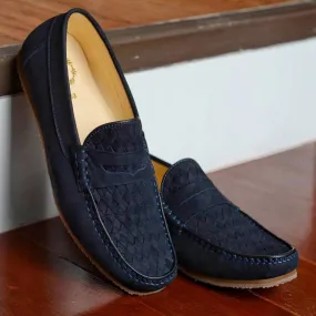 W823 Blue Nubuck Classic Loafer Woven