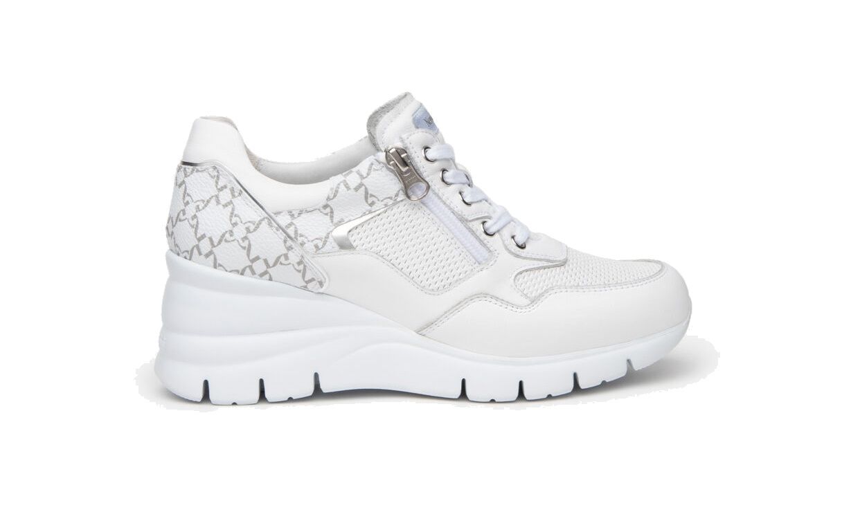 White Leather and Fabric Women's Nerogiardini Sneakers E409880D/707