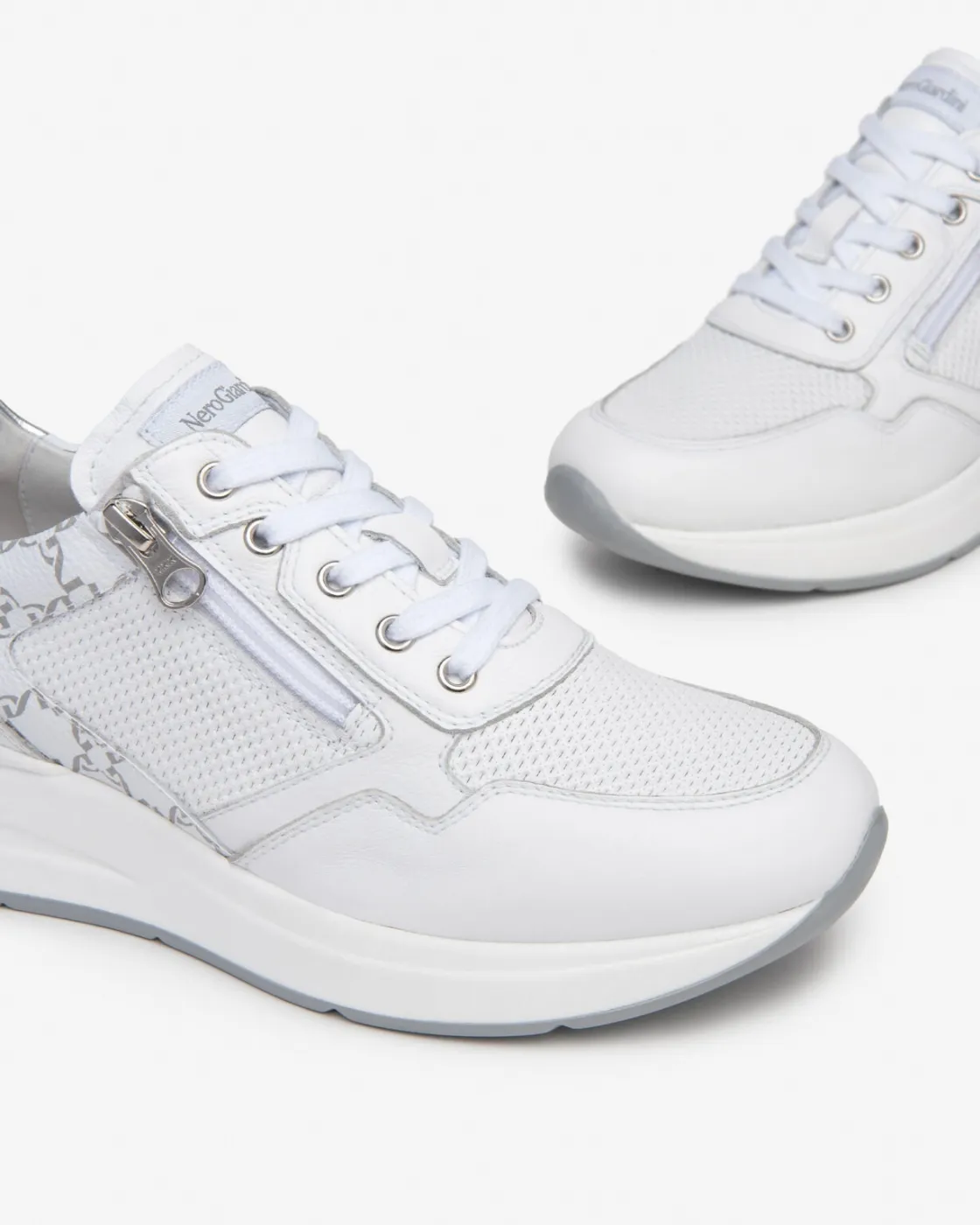 White leather zip sneakers - NEROGIARDINI women's collection - E409840D/707.