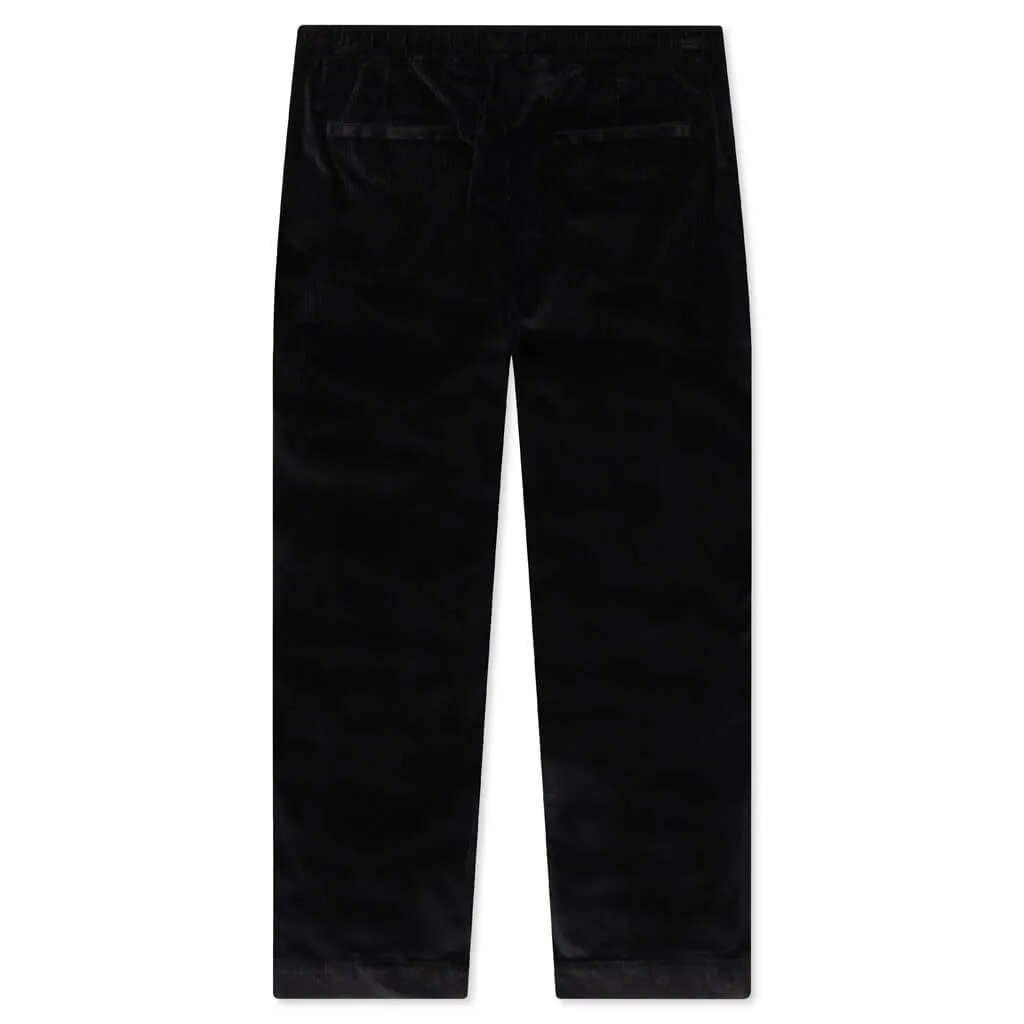 Wide leg black corduroy pants.