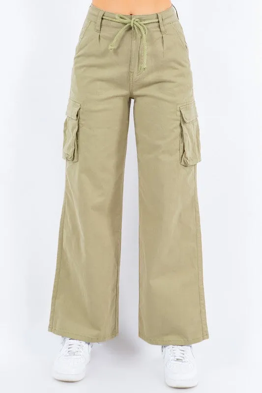 Wide Leg High Waist Drawstring Pants