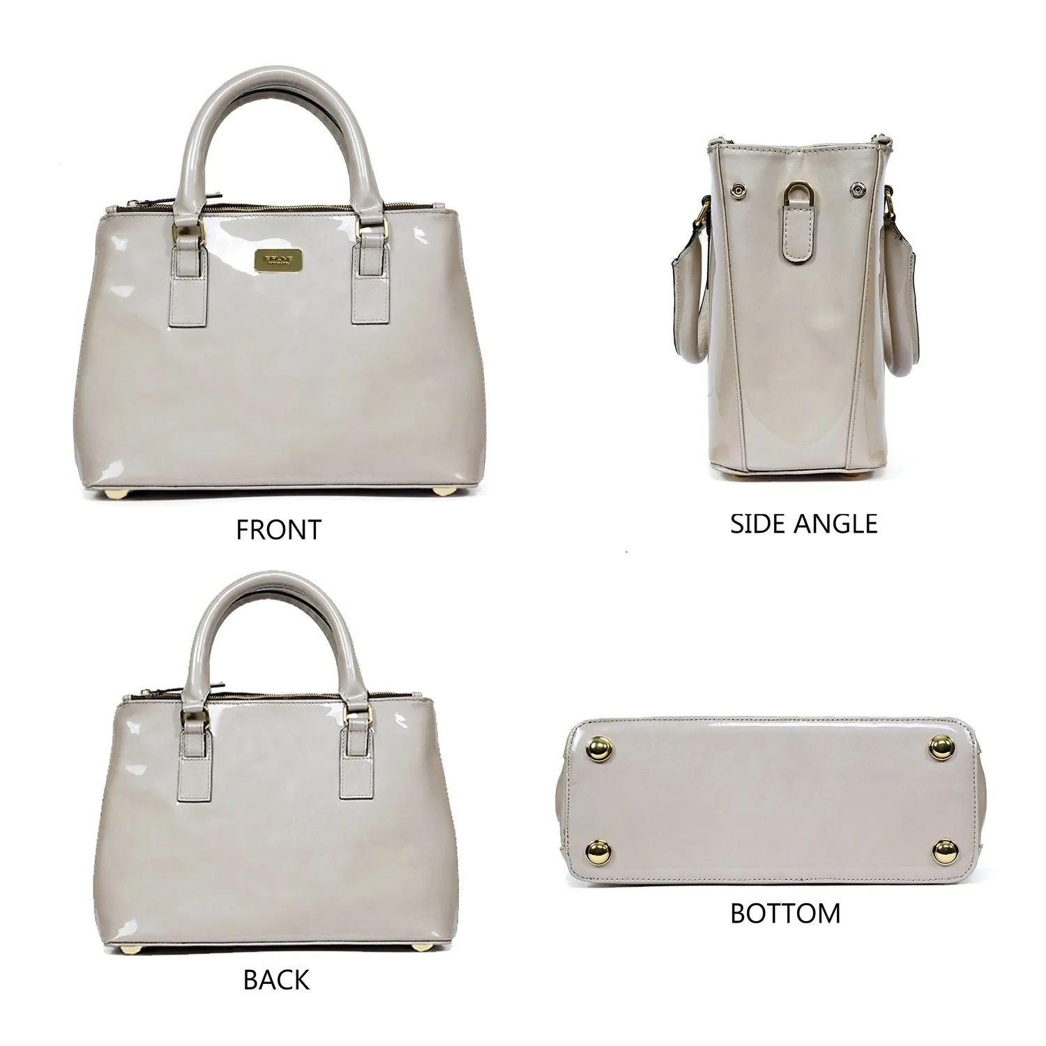 Women Fashion Tote Bag in Patent Beige Leather