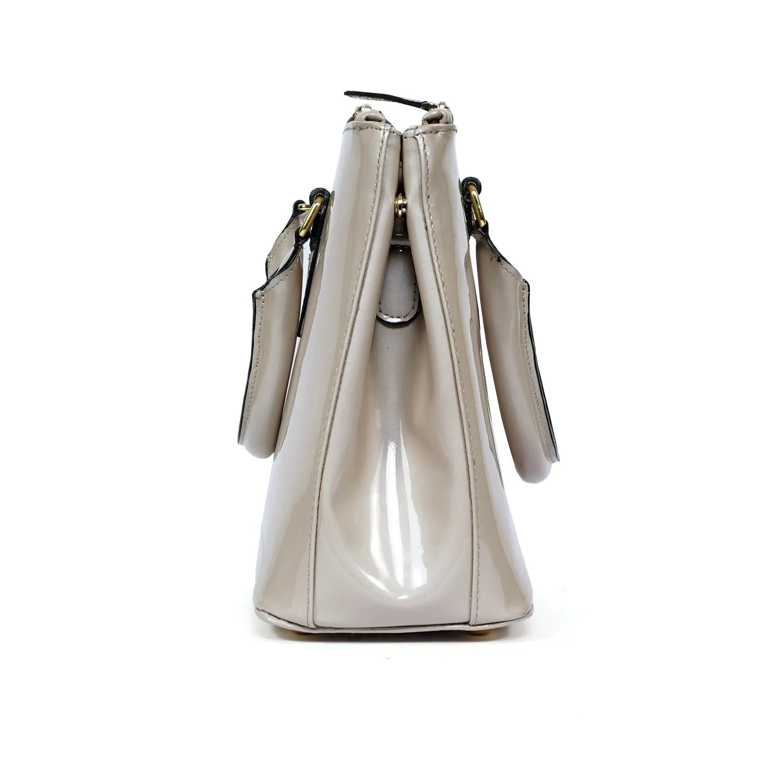 Women Fashion Tote Bag in Patent Beige Leather