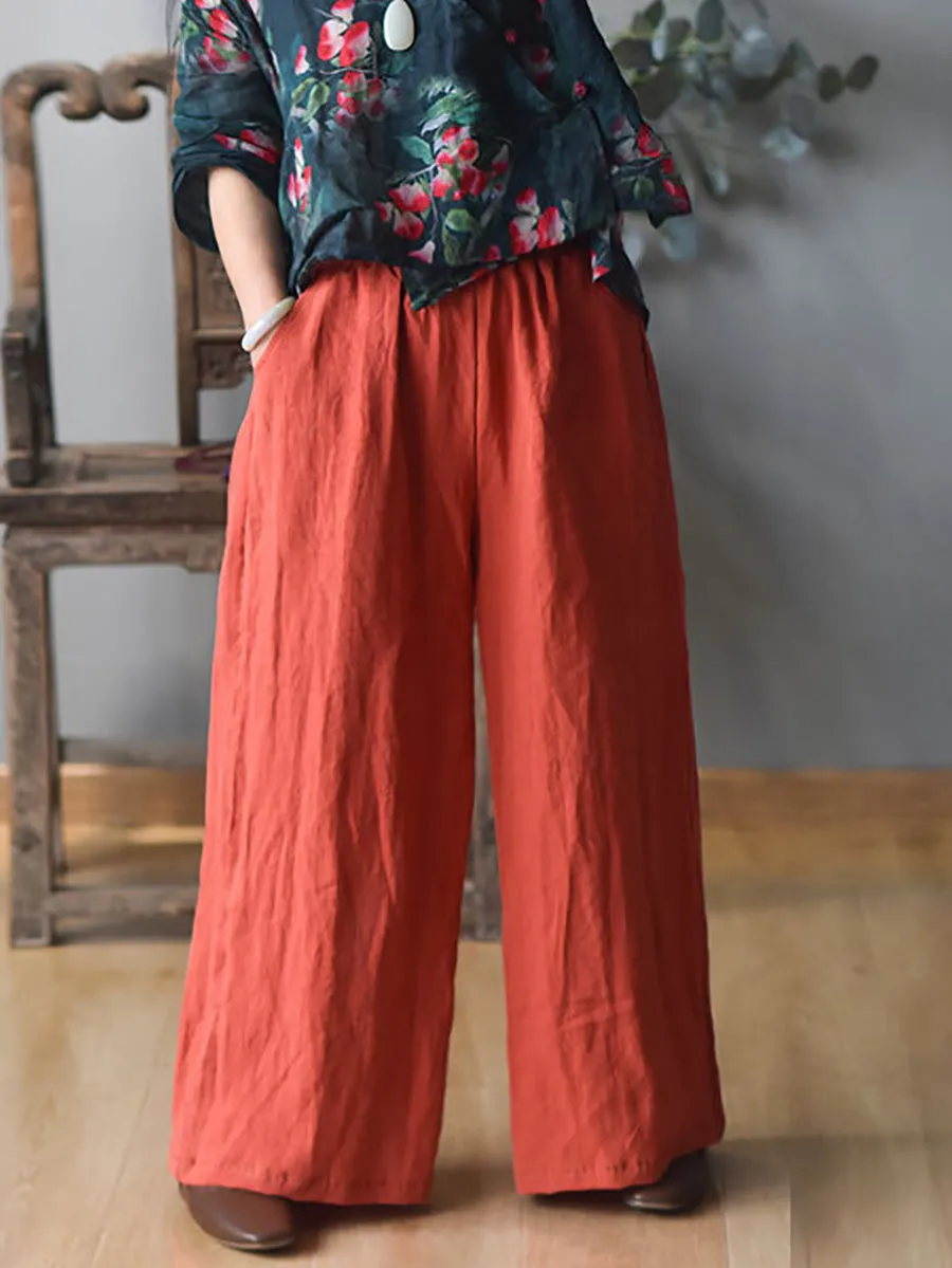 Women Solid Wide-leg Linen Pants | Casual Spring Collection KL1010