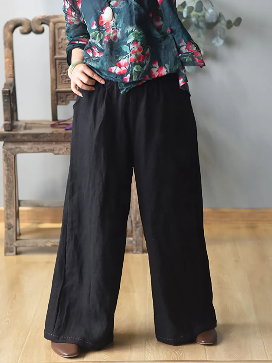 Women Solid Wide-leg Linen Pants | Casual Spring Collection KL1010