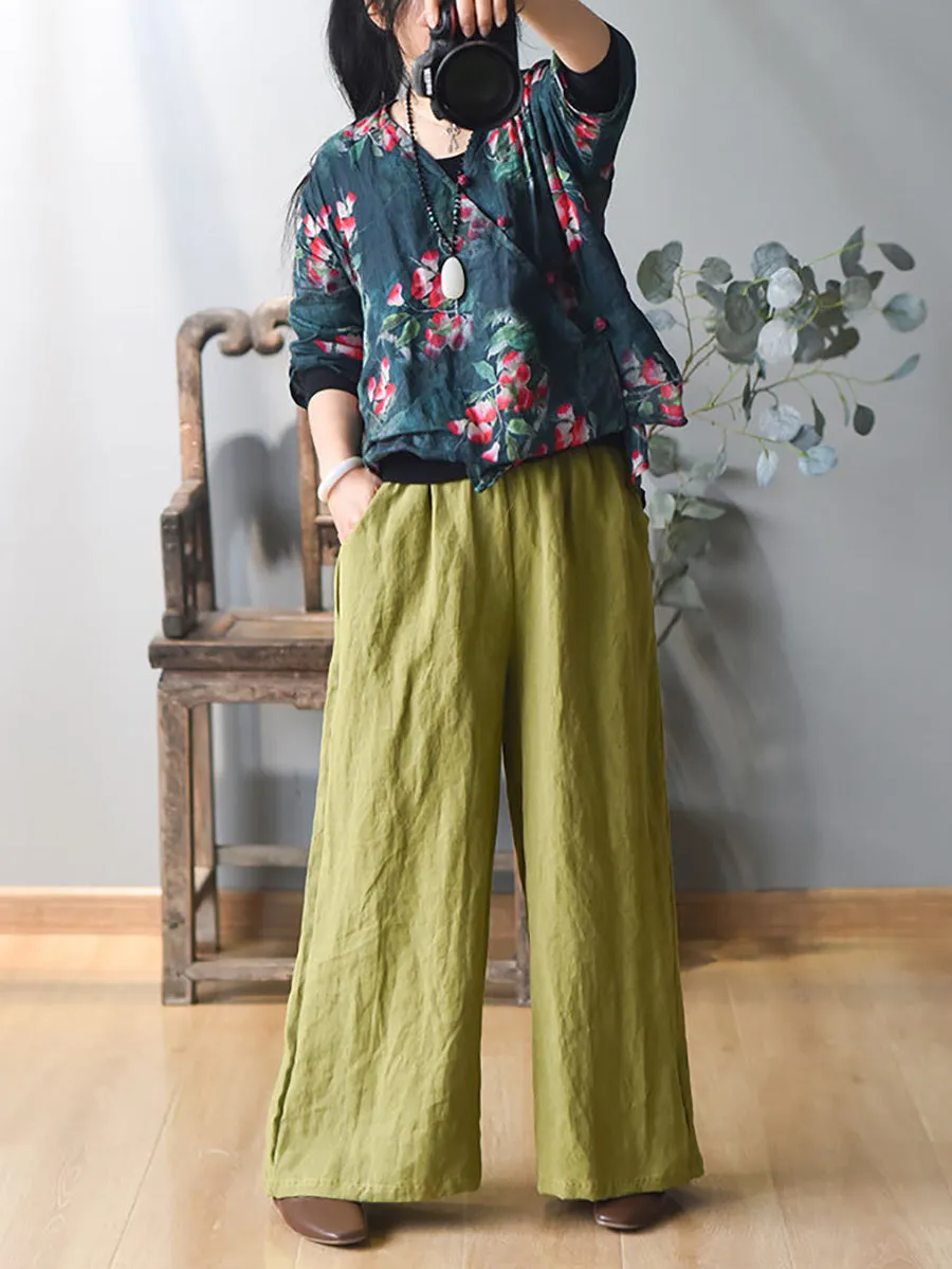 Women Solid Wide-leg Linen Pants | Casual Spring Collection KL1010