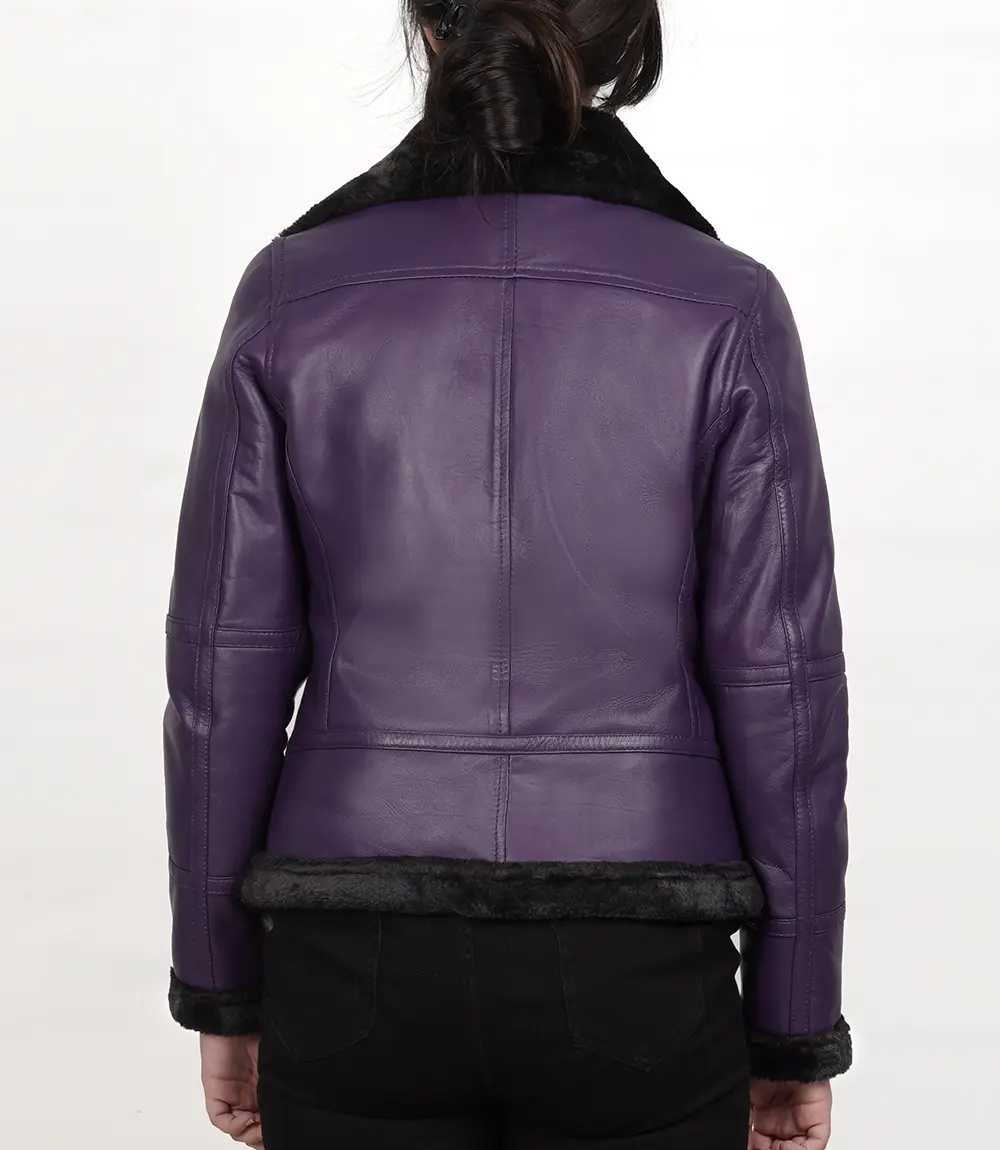 Women's Purple Shearling Leather Bomber Jacket