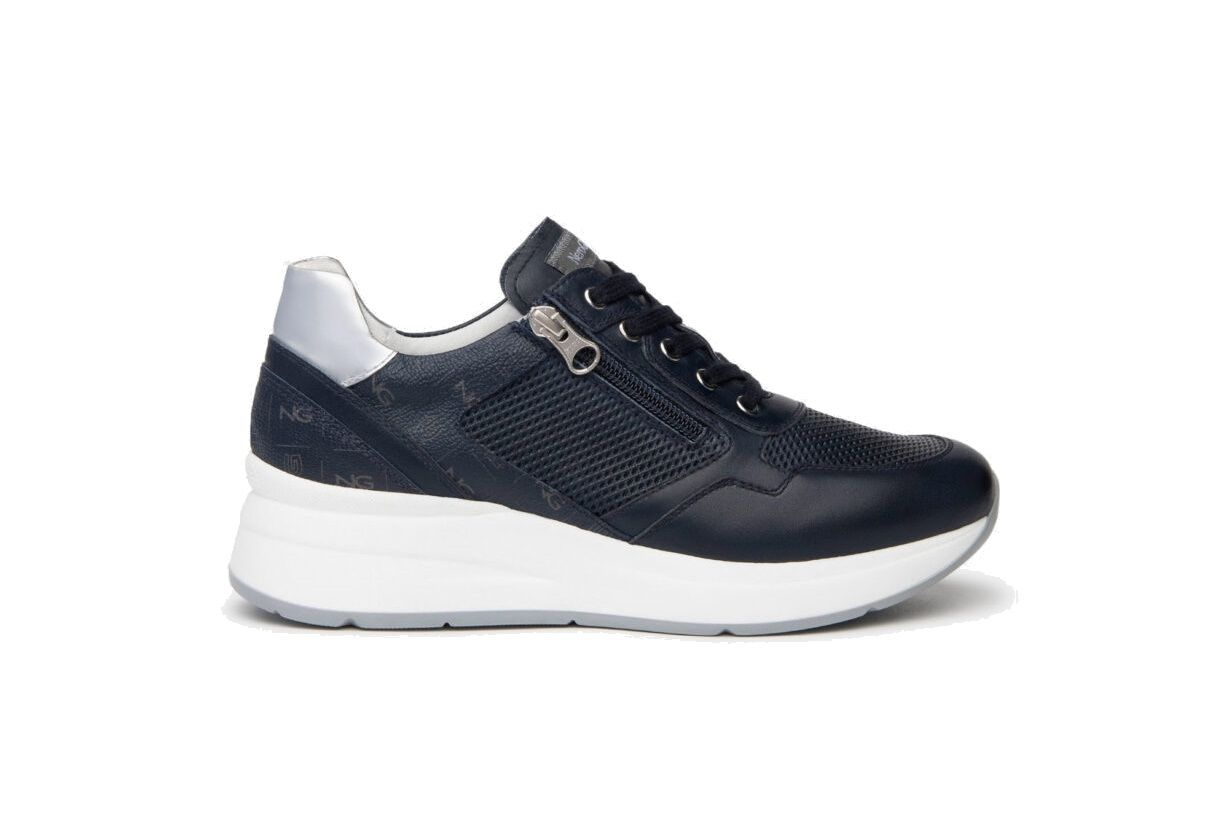 Women's Blue Leather Zip Sneakers E409840D/200 by Nerogiardini.