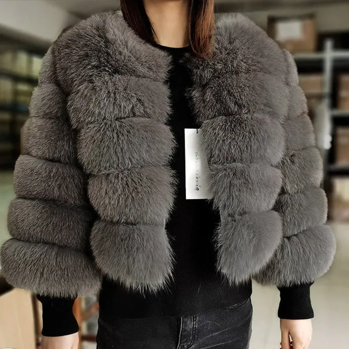 Women's Gray Fur Leather Jacket