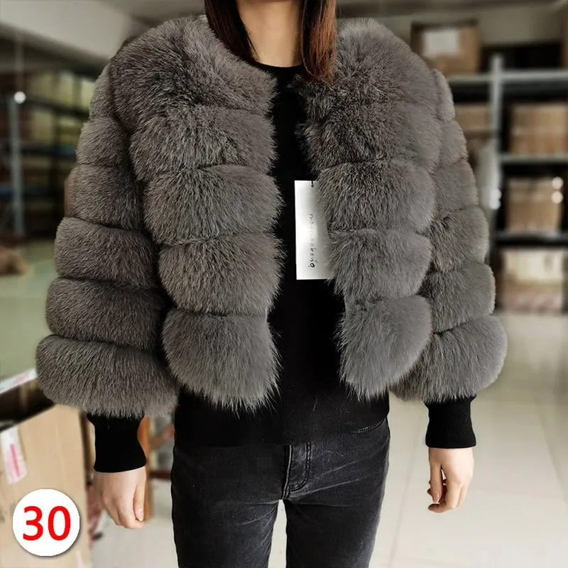 Women's Gray Fur Leather Jacket