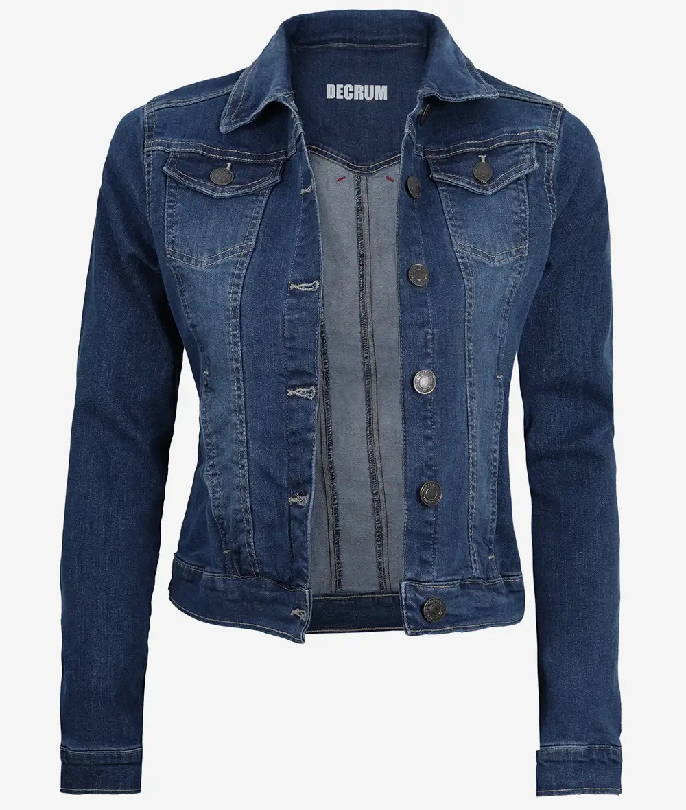 Womens Mid Blue Denim Jacket - Trucker Style