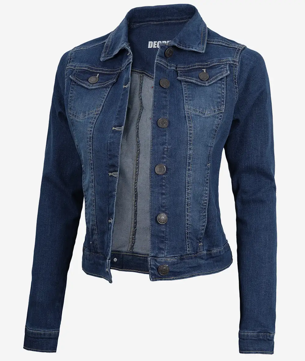 Womens Mid Blue Denim Jacket - Trucker Style