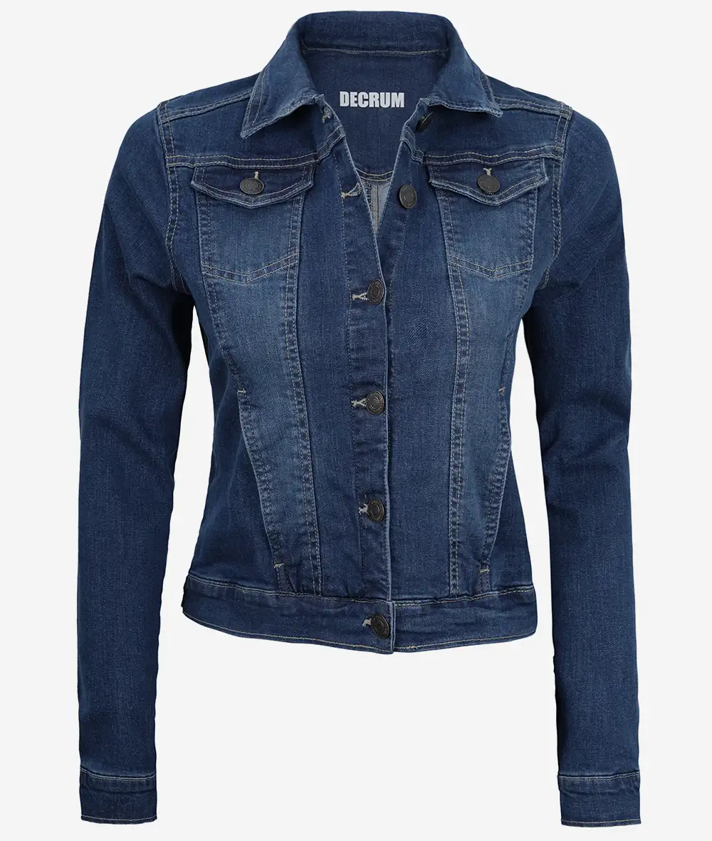 Womens Mid Blue Denim Jacket - Trucker Style