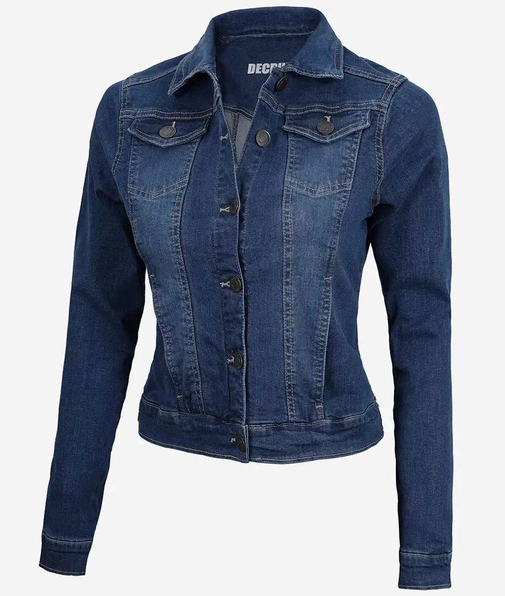 Womens Mid Blue Denim Jacket - Trucker Style